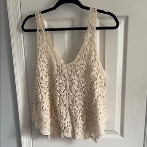 ADORA Cream Lace Crochet Leaf Design Tank Top One Size Boho